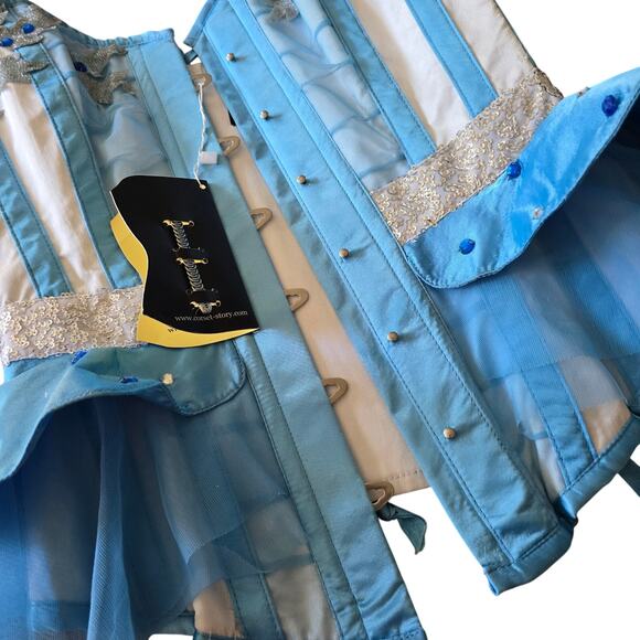 NWT Corset Story Blue Silver Overbust Corset Ren Fair Cosplay Top Size UK8 US4 - Picture 4 of 16